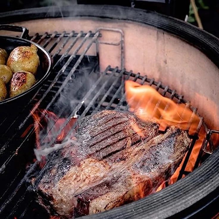 Kamado Joe Classic Joe Grillerweiterung, Fleischhalter mit 60% mehr Kochfläche, Silber – Bild 5