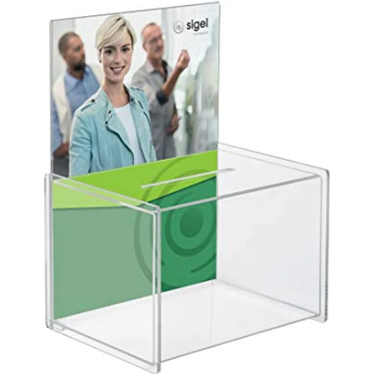 SIGEL VA150 Spendenbox / Losbox, mit Einstecktafel für A4, Acryl, 22,5 x 17 x 30 cm
