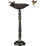 Relaxdays Vogeltränke Gusseisen, Gartendeko antiker Stil, Vogelfutterstelle für Wildvögel, stehend, 40 cm hoch, bronze