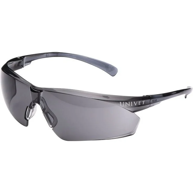 UNIVET Schutzbrille 505U EN 166, EN 170, graue Bügel, getönte PC-Scheibe, Anti-Kratz & Anti-Beschlag, regulierbarer Nasensteg, 24g