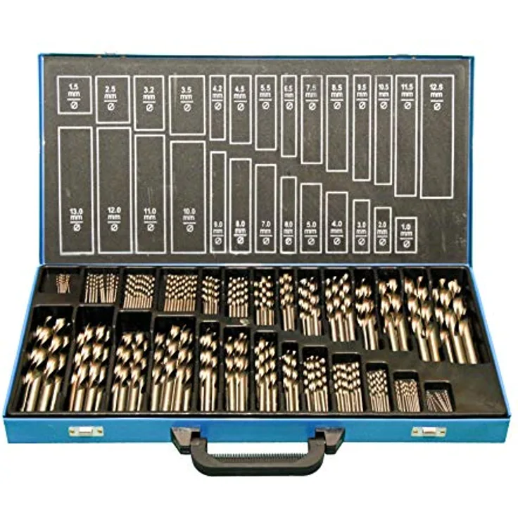 PeTools 230tlg. Spiral-Bohrer HSS-R EG (1-13mm), Metallbohrer, Stahlbohrer in rollgewalzt, zylindrisch, kurz, rechtsschneidend, 118° Kegelmantelanschliff - dampfangelassene Oberflächenbehandlung