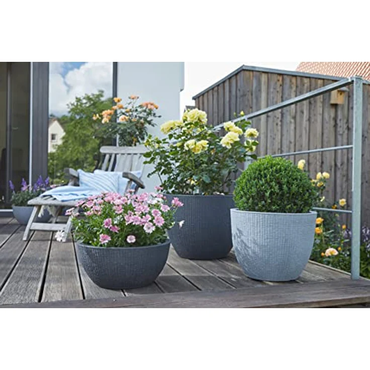 Scheurich Barceo Bowl 40, Pflanzschale/Blumentopf/Pflanzenschale, rund, Farbe: Stony Black, hergestellt mit recyceltem Kunststoff, 10 Jahre Garantie, für den Außenbereich – Bild 2