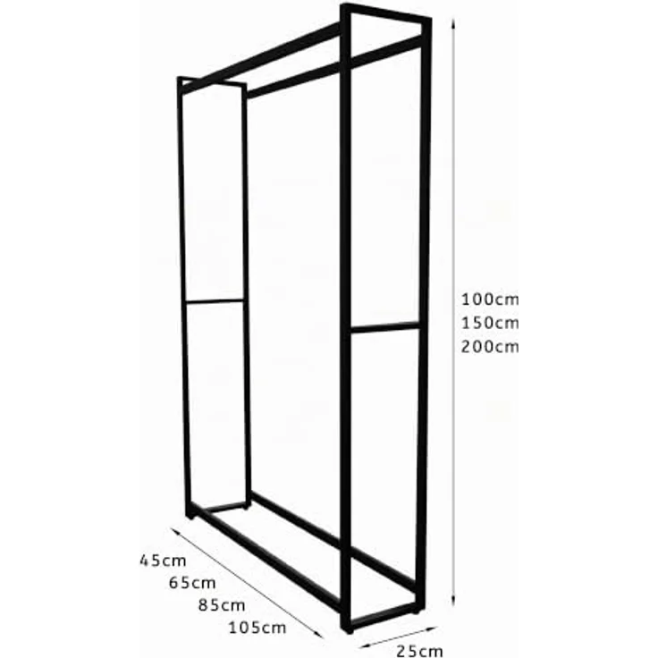 Montixx Kaminholzregal, Brennholzständer aus schwarzem Metall, abstellbar, H150xB45xT25cm, Tragfähigkeit 50 kg – Bild 2