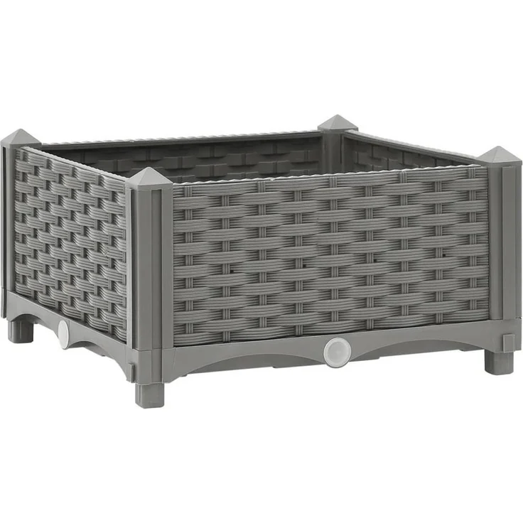 furnicato Hochbeet Hellgrau 40 x 40 x 23 cm, Robust und Stoßfest in Rattan-Optik für Balkon und Terrasse