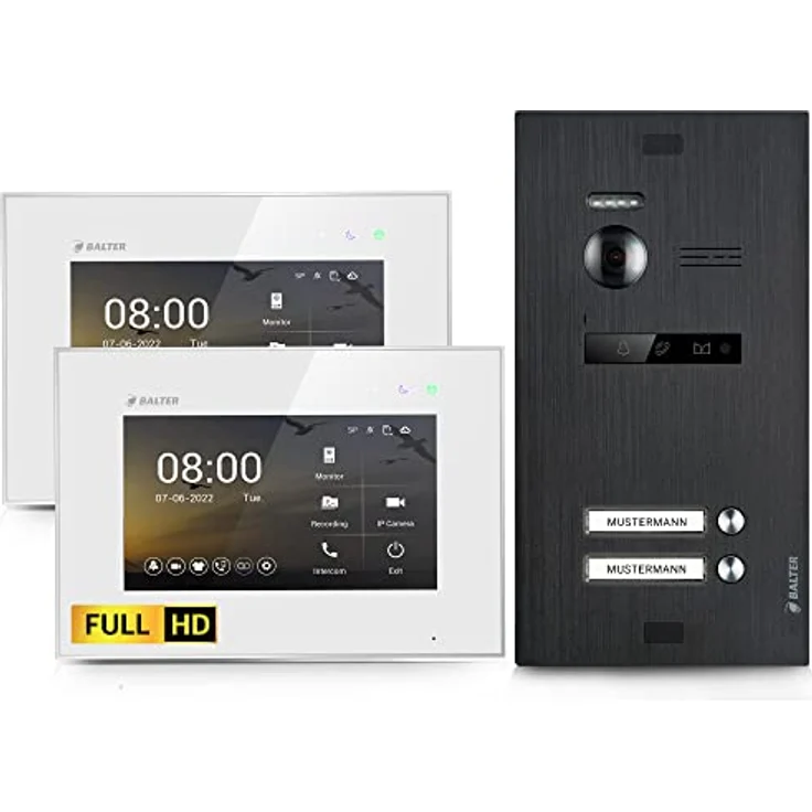 Balter EVO HD Video-Türsprechanlage, Komplettset für 2-Familienhaus, 7-Zoll Monitor, Full HD Kamera, Smartphone App, Touchscreen, Nachtsicht – Bild 1