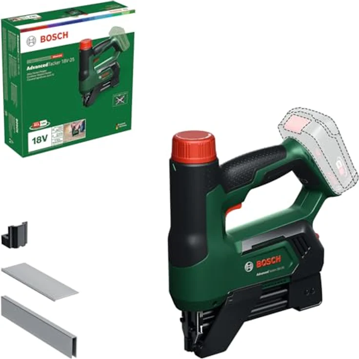 Bosch Home and Garden AdvancedTacker 18V-25, 2-in-1 Akku-Tacker/Nagler mit LED-Arbeitsscheinwerfer und anpassbarer Schlagkraft, inkl. 1000 Klammern und 500 Nägel – Bild 2