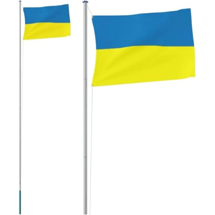 vidaXL Flagge der Ukraine Mast, Ukrainische Fahne mit 2 Metallösen, Fahnenmast Wetterfest Höhenverstellbar, Hissflagge Nationalflagge, 6,23m Aluminium