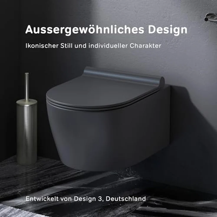 Spülrandloses Wand-Hänge-WC Schwarz Matt inkl. Softclose-Deckel - Tiefspüler FlashClean Hänge-Toilette aus Keramik, WC-Sitz mit Absenkautomatik, AM.PM X-Joy S CXB1700MBSC – Bild 2