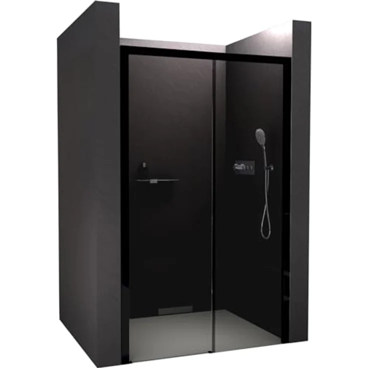 NEXTREND Nischendusche DX906 FLEX, Schiebetür mit Soft-Close, 8 mm nano graues Glas, schwarze matt Profile, Breite wählbar (1200 mm) – Bild 1