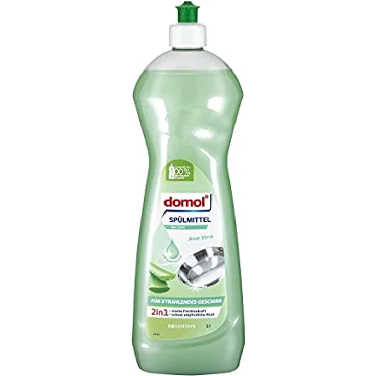 Domol Balsam Aloe Vera Geschirrspülmittel, 1 Liter, starke Fettlösekraft, pH-neutral, grün – Bild 2
