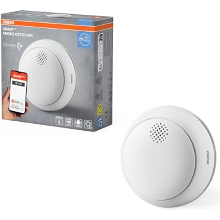 OSRAM SMART+ WiFi Rauchmelder, zertifiziert nach EN 14604, fotoelektrische Raucherkennung, langlebige Batterie, weiß – Bild 1