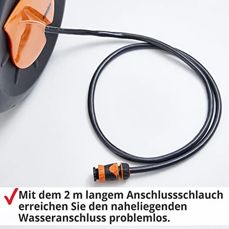 HECHT Automatik Wand Schlauchtrommel, 20m oder 30m Gartenschlauch, inkl. Wandhalterung, Schnellkupplung, Gartenspritze & wahlweise Metall Multifunktions Gartenbrause für Garten Bewässerung – Bild 5