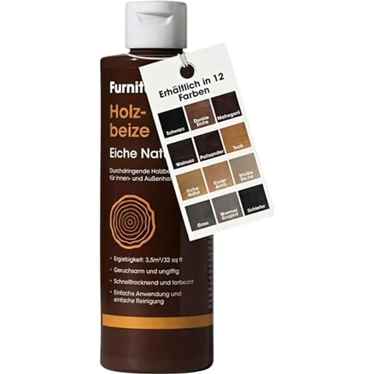 Furniture Clinic Holz-Beize und Möbel-Lasur, Eiche Natur, ungiftig, hochkonzentriert, schnelltrocknend, 250 ml für alle Holzarten im Innen- und Außenbereich – Bild 1