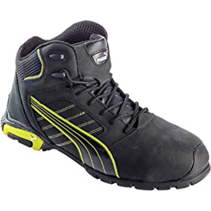 PUMA Safety AMSTERDAM MID Sicherheitsschuh aus Nubukleder mit TPU-Laufsohle und Dämpfungstechnologie, schwarz