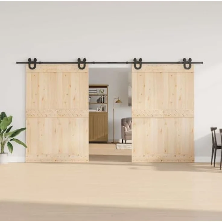 vidaXL Schiebetürbeschlag-Set 200 cm, Stahl Schwarz, leise Schiebetürrollen für breite Türöffnungen, korrosionsbeständig, einfache Montage – Bild 2