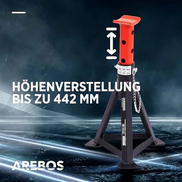 AREBOS 3T Hydraulischer Rangierwagenheber mit Fußpedal, 2x Unterstellbock, 3 Tonnen Tragkraft, 2x Auflagen - Schwarz/Rot, für einfaches und sicheres Arbeiten unter dem Auto in Werkstatt und Garage – Bild 7