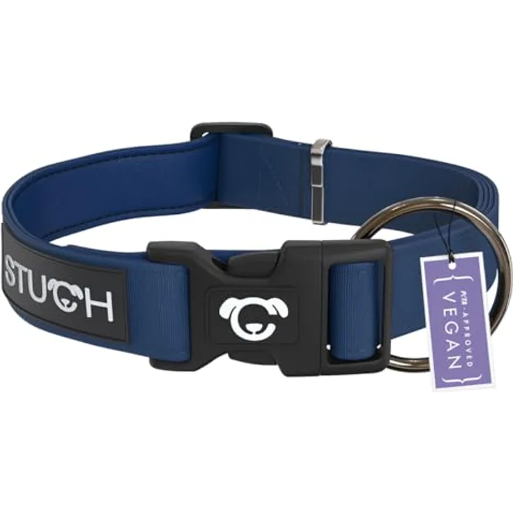 STUCH Hundehalsband - verstellbares und gepolstertes Nylon Hunde Halsband für kleine, mittlere und große Hunde, Dunkelblau, Größe L (2,5cm x 39-62cm)