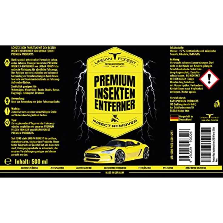 URBAN FOREST Premium Insektenentferner 500ml, Auto-Reinigungsmittel für Windschutzscheiben, stärkste Wirkung gegen hartnäckige Verschmutzungen mit Orangenduft – Bild 6