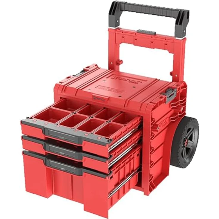 Qbrick System PRO Cart 2.0 Plus Drawer 3, mobiler Werkzeugkoffer mit integrierten Schubladen, 9-Zoll-Rädern, Red Ultra HD – Bild 2