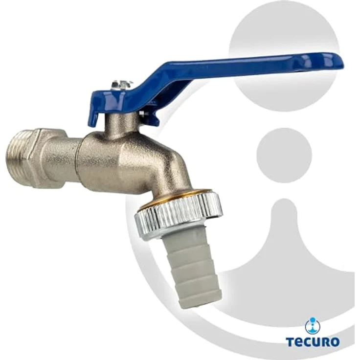 tecuro Zapfhahn Auslaufhahn Auslaufventil Kugelauslaufventil 1/2" Wandanschluss, Griff blau, messing vernickelt, Bewässerungszubehör – Bild 2