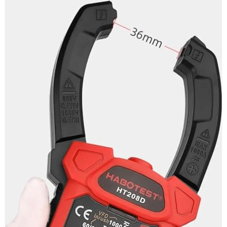 Habotest HT208D, Digital Clamp Meter mit LCD-Display, Multifunktional, 40 mm Klemmbreite, mit Taschenlampe und NCV-Sensor – Bild 4