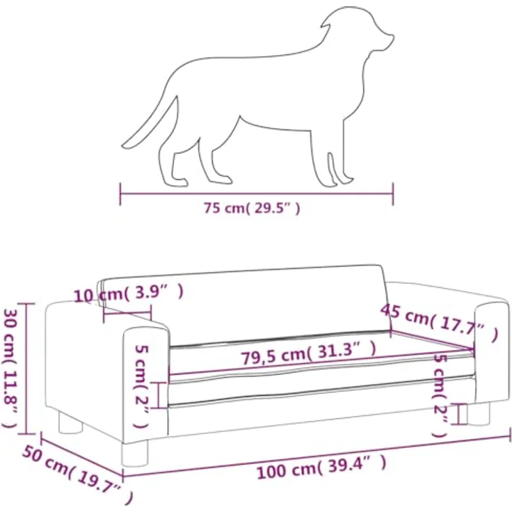 vidaXL Hundebett mit Verlängerung Schwarz 100x50x30 cm Kunstleder – Bild 4