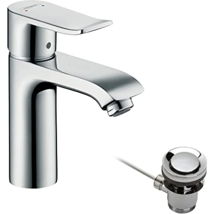 hansgrohe Metris 110 Waschtischarmatur, chrom, mit Ablaufgarnitur und ComfortZone 110, geeignet für Durchlauferhitzer, 5 l/min Durchfluss – Bild 1