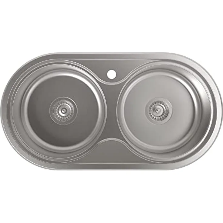 Cata 2604209 Küchenspüle | Modell R 2 AG | 2 runde Eimer | Möbel 90 cm | Tiefe 18 cm | inkl. Zubehör, Edelstahl