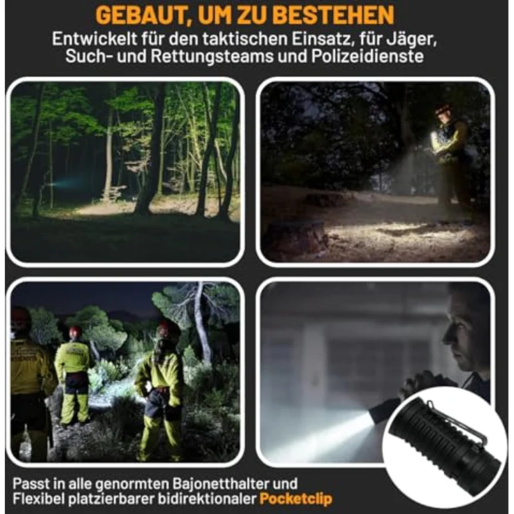 icuserver ICU CLOM LUMINATOR – LED Taschenlampe mit Powerbank-Funktion, wasserdicht, 1600 Lumen, inkl. CellPower Schwarz 18650 Akku – Bild 5