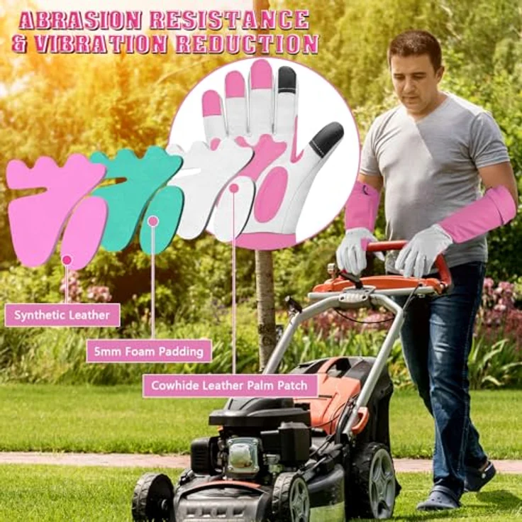 SLARMOR Gartenhandschuhe aus Leder, dornensicher mit Unterarmschutz, lange Arbeitshandschuhe für Damen und Herren, touchscreentauglich, ideal zum Beschneiden von Rosen – Bild 3