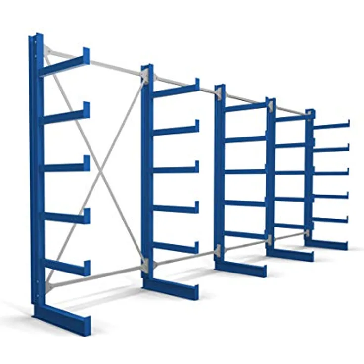 STIER Kragarmregal einseitig 4 Felder mit 5 Ebenen 5200x2000x500mm enzianblau, Lagerregale - STIER, Beliebig lange Regalzeilen, ein- und beidseitig nutzbar, angeschweisste Kragarme mit Abrollsicherung, Fuss als 6. Lagerebene nutzbar, stabile Bodenverankerung mit Schwerlastankern