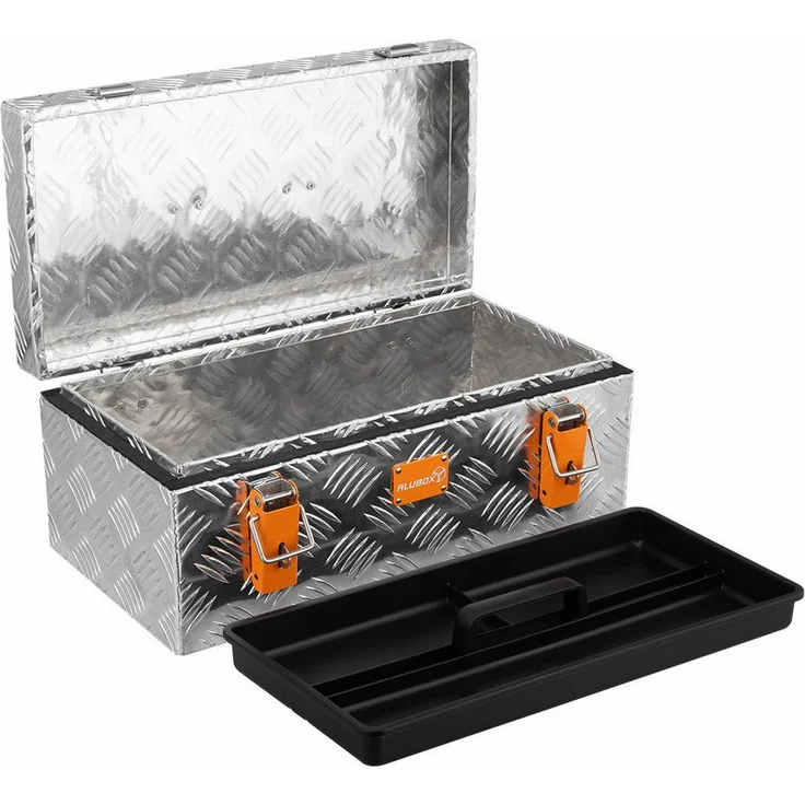 ALUBOX Werkzeugkoffer Aluminium Werkzeugkiste Riffelblech 1,5mm Stärke (27 Liter), inkl. herausnehmbarer Ablage – Bild 1