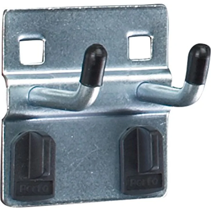 bott perfo Doppelhaken, 25 mm mit Doppelaufnahme für Lochplatten, 5 Stück, stabil und verzinkt, inkl. 10 perfo Clips – Bild 1