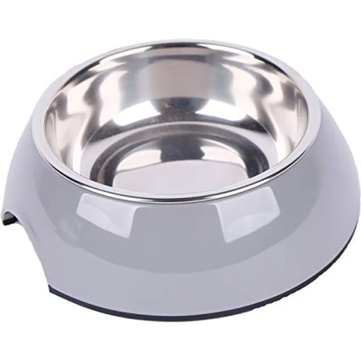 Dehner Lieblinge Hunde- und Katzennapf, Ø 22 cm, Anti-Rutsch, Edelstahl-Melamin, grau