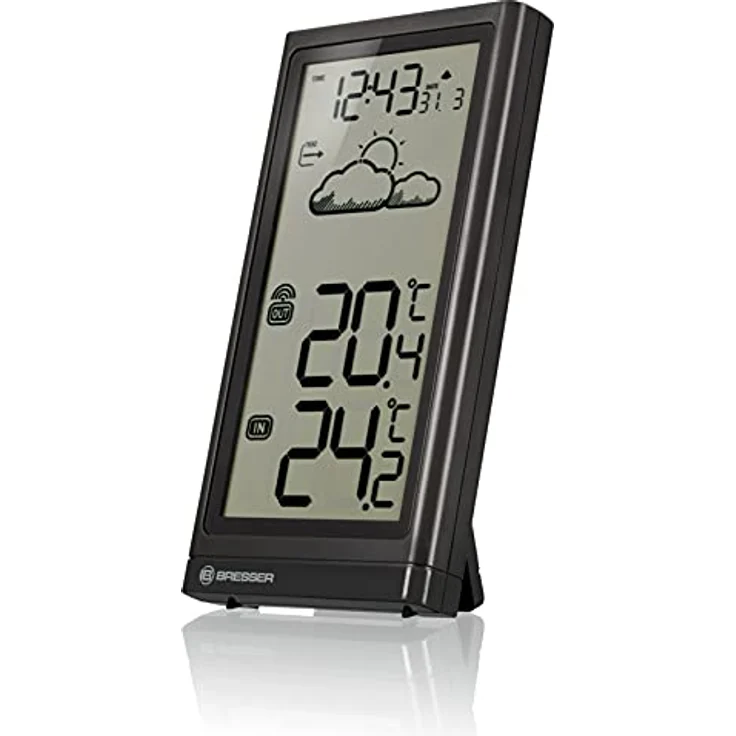 Bresser Wetterstation Funk mit Außensensor Meteo Temp, Thermometer mit Temperaturanzeige für Innen- und Außen, Wettervorhersage, mit ausklappbarem Standfuß und Wandhalterung, schwarz - Preisvergleich – Bild 2