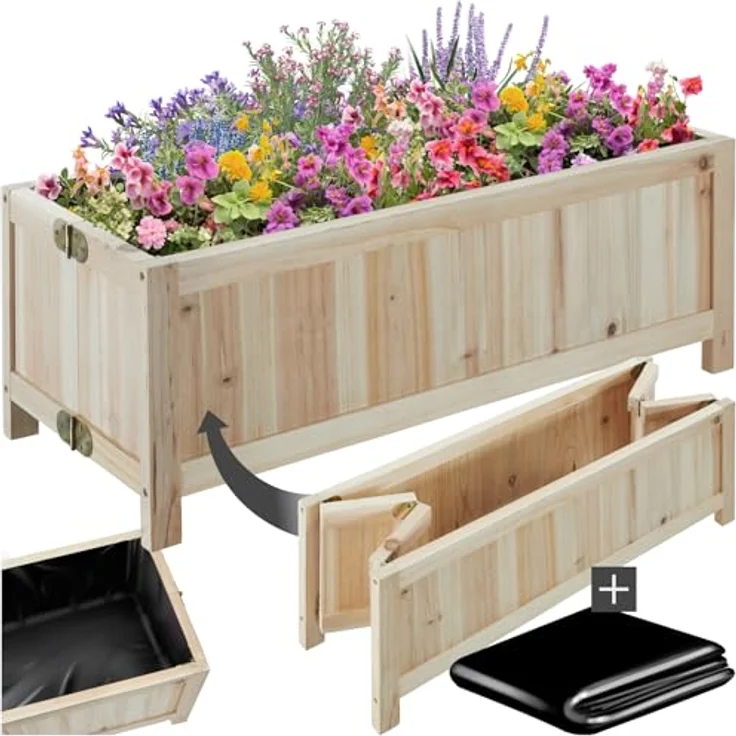 tectake® Hochbeet Holz, Tannenholz Hochbeete-Kit für Balkon, Terrasse, Garten - 30l, 70 x 30 x 25 cm, stabil & langlebig, Balkonsichtschutz, braun – Bild 1
