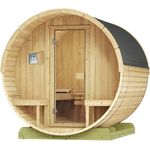 Weka Fasssauna 198, Kompakte Gartensauna mit 2 Liegen und praktischen Bänken im Außenbereich