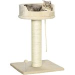 PawHut Kratzbaum klein, 85 cm Katzenbaum, Katzenkratzbaum mit Liegefläche, Plüsch-Kletterbaum mit Spielball, Katzenmöbel, für Katzen unter 6 kg, Sisal, Beige