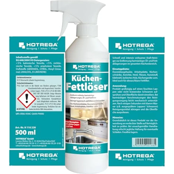 HOTREGA® Küchen Fettlöser 500ml, effektiver Küchenreiniger für streifenfreie Sauberkeit, schnell wirksam gegen Öl- und Fettablagerungen – Bild 5