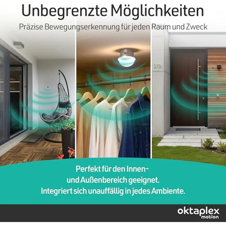 Oktaplex motion Jana Einbau Bewegungsmelder 360 Grad Infrarot, 4m Reichweite, IP65, Schwarz, 2er Set, für Decke und Wand mit 50 cm Kabel – Bild 6