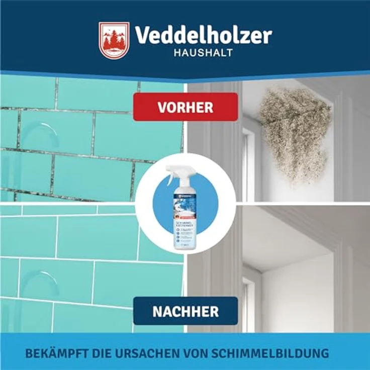 Veddelholzer Premium Schimmelentferner mit Aktivchlor, Anti Schimmelspray für Wände, Fenster, Bad und mehr, 500ml – Bild 6