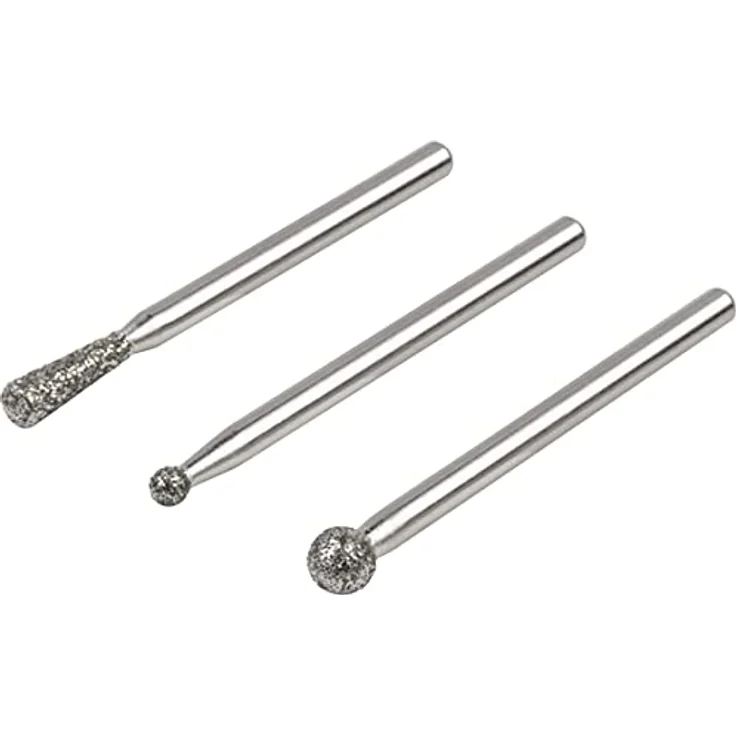 Wolfcraft 5988000 Diamantschleifstift-Set, kugel-und kegelförmig, 3-tlg, diamantbestreut, für Keramik, Glas, Fliesen und NE-Metalle – Bild 1