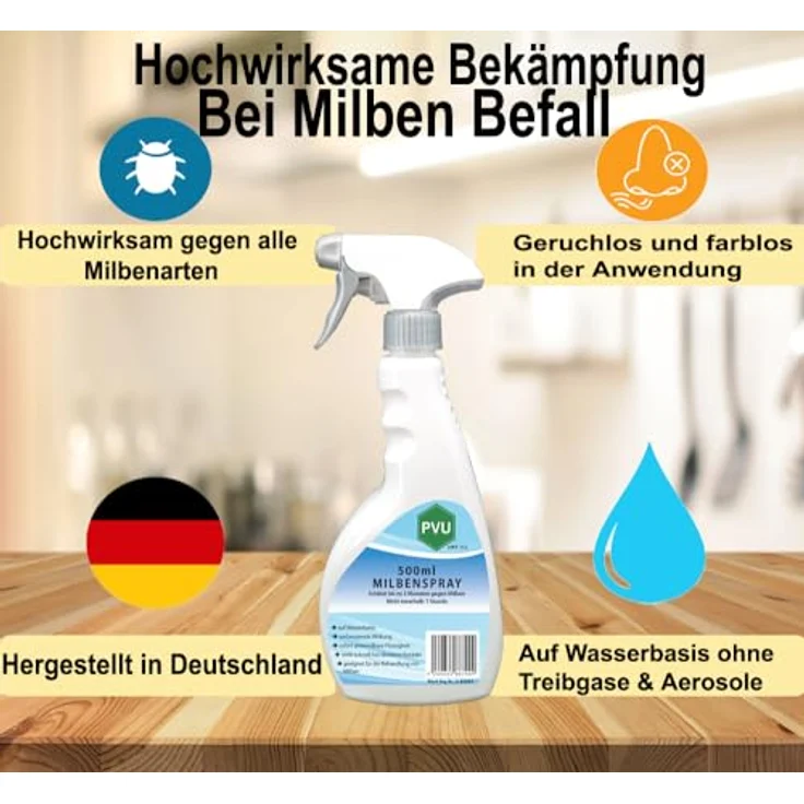 Pvu Milbenspray 500ml | Milbenspray für Matratzen | Milbenspray gegen Krätze | Hausstaubmilben bekämpfen | Spinnenmilben | Anti Milben Spray | für Innen & Aussen – Bild 2