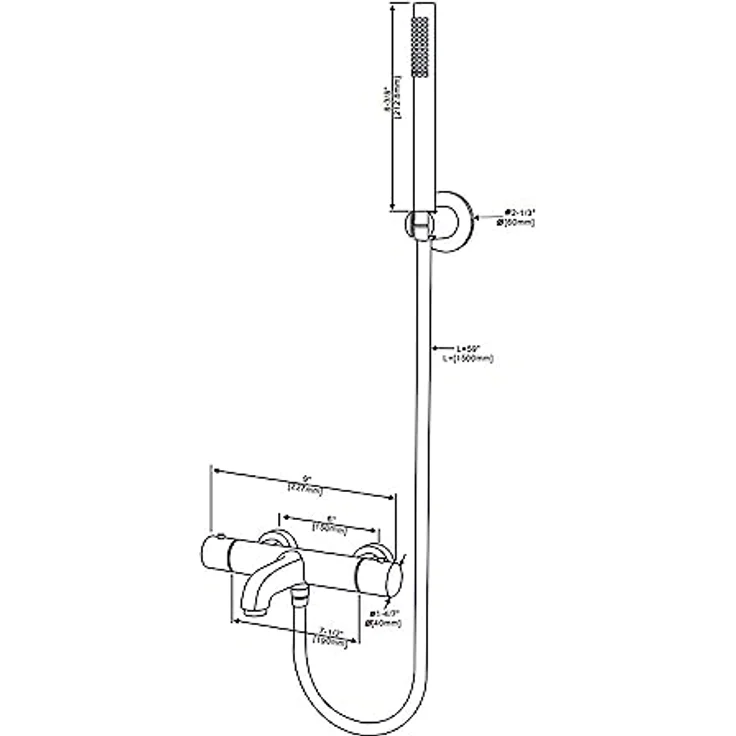 Aloni Duscharmatur CR6004-7BC, Wannenarmatur mit Thermostat und Handbrause, gebürstetes Kupfer – Bild 2