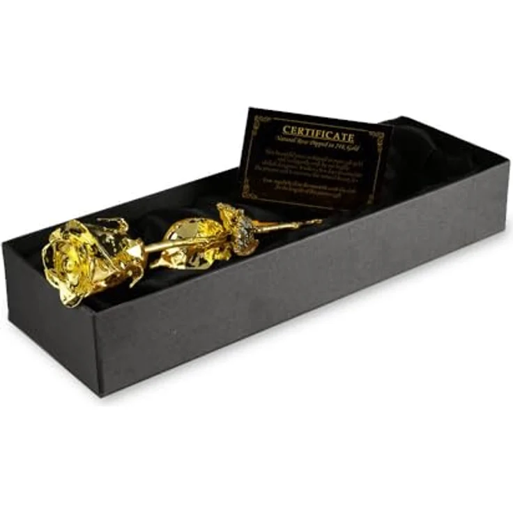 Mikamax Kunstpflanze Goldene Rose, 30 cm, vergoldete Ewigkeitsrose mit Geschenkbox und Echtheitszertifikat – Bild 3