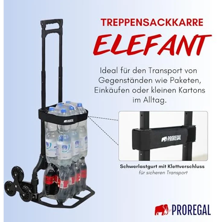 PROREGAL® Sackkarre ELEPHANT Traglast 250kg Alurahmen ergonomische Griffe Gummiräder, leichtes Aluminium, klappbare Schaufel, TPR-Gummi Räder – Bild 2