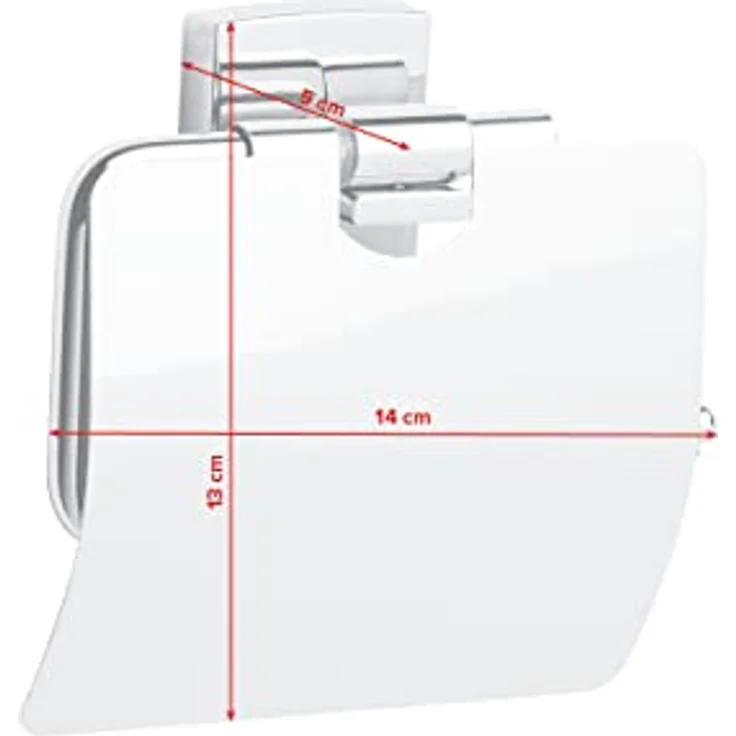 tesa KLAAM Toilettenpapierhalter mit Deckel, verchromt - WC-Rollenhalter zur Wandbefestigung ohne Bohren, inkl. Klebelösung - 125mm x 140mm x 53mm – Bild 4