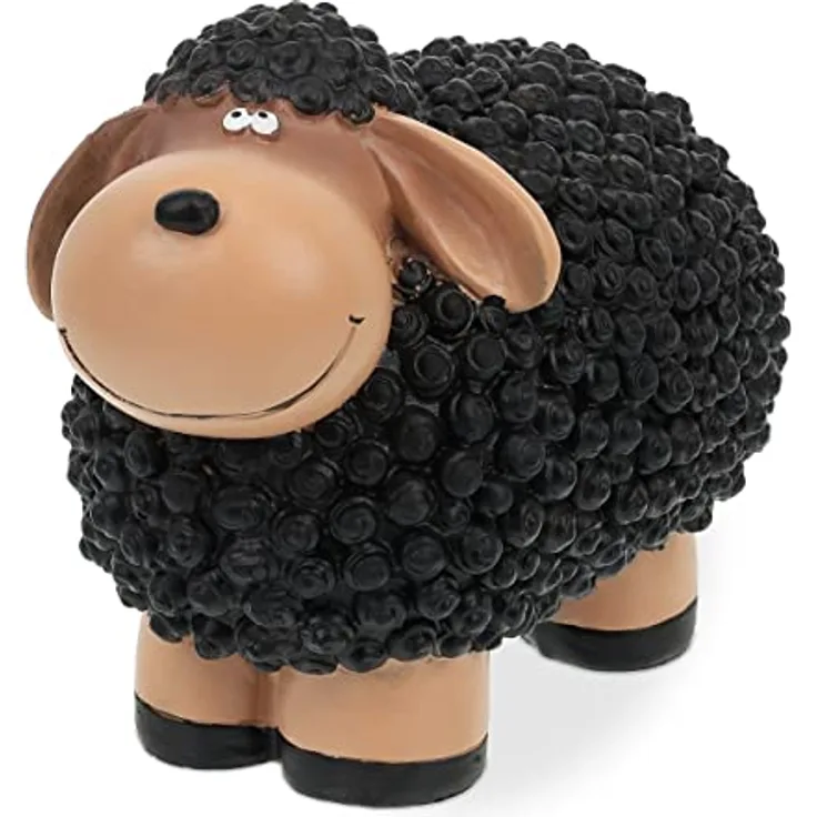 Relaxdays Gartenfigur Schaf, handbemalt, wetterfest aus Polyresin, schwarz-braun, HBT 16 x 21 x 12,5 cm
