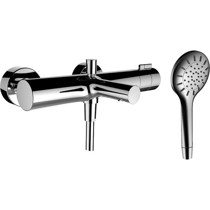 Laufen TwinPlus Wannenmischer, Aufputz-Badarmatur mit Thermostat, 2 Verbraucher, Umsteller, inkl. Handbrause, Chrom