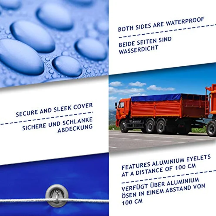 Jago Abdeckplane - 650 g-m², Wasserdicht & Reißfest, Aluminiumösen, Blau, 4 x 3 m, Beidseitig Beschichtet - Schutzplane, LKW Plane Gewebeplane, Regenplane – Bild 3